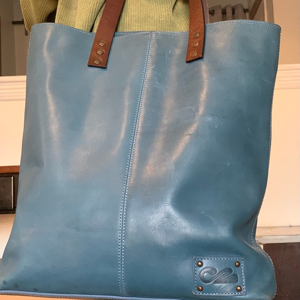 Beautiful Western LeAnder Natural Blue Leather Tote Bag